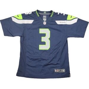 Nike On Field Seattle Seahawks NFL Jersey Shirt Russell Wilson #3 Youth LG Blue